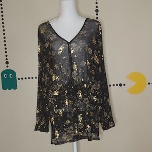 Style & CO Black Gold Sheer Blouse 4X